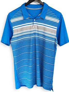 Oakley Men's Blue Striped Performance Golf Polo